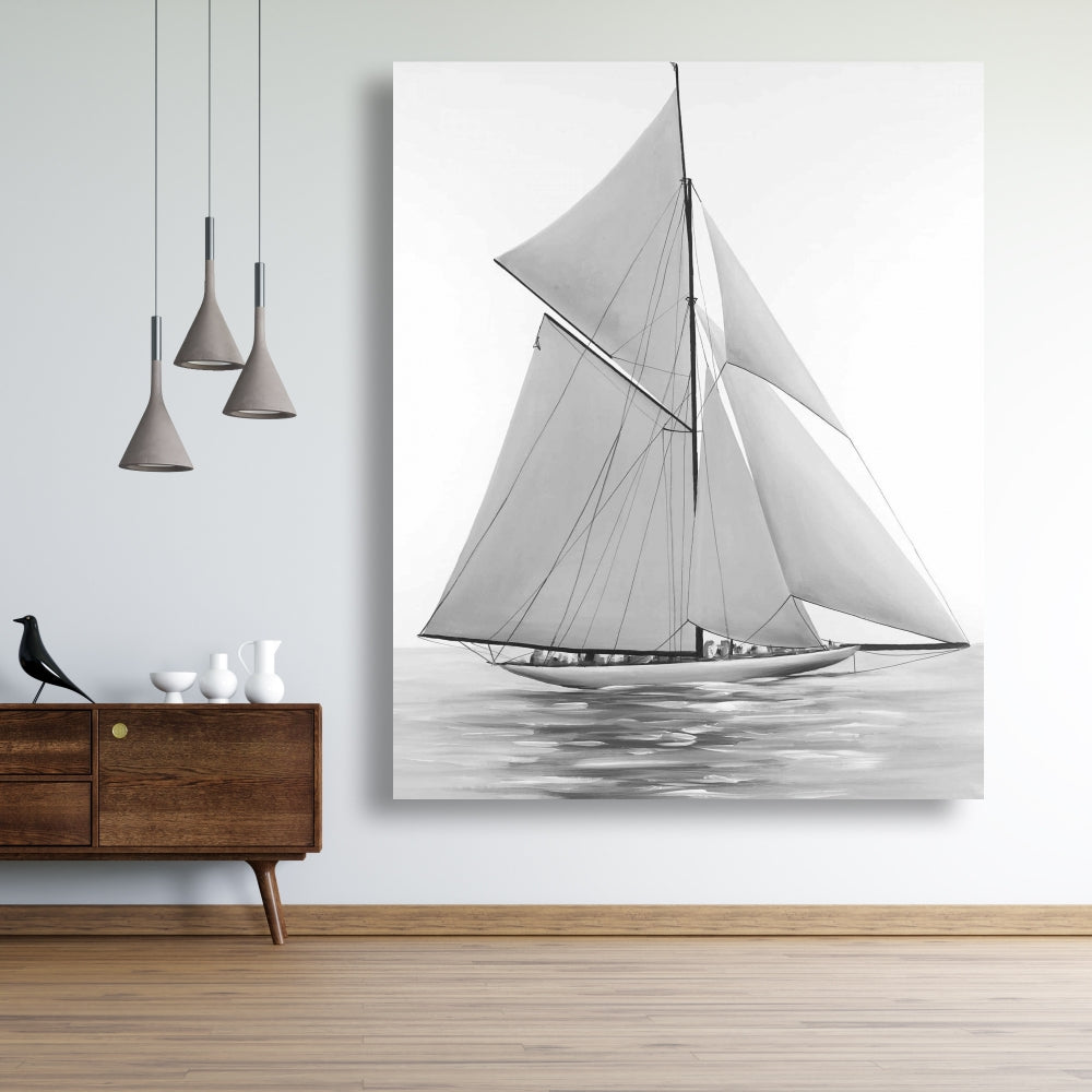 Sailing Ship Monochrome Canvas - Coastal Home Decor Art