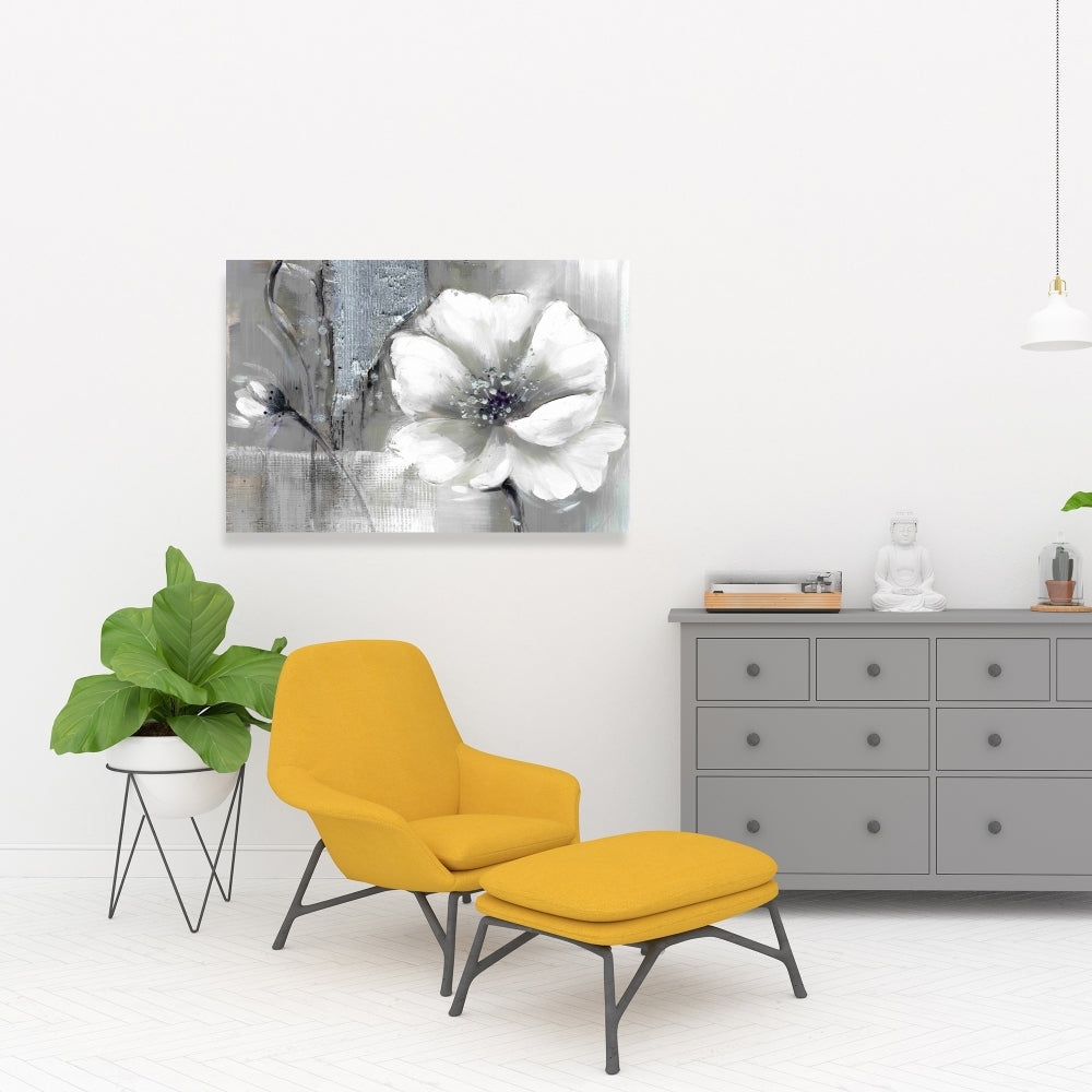 Monochrome Silver Flowers Canvas - Botanical Industrial Decor