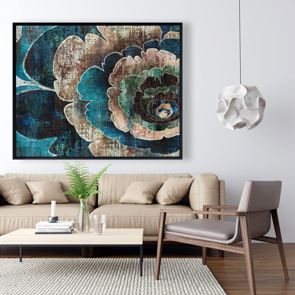 Blue Flower Montage Framed Canvas | Bedroom Home Decor