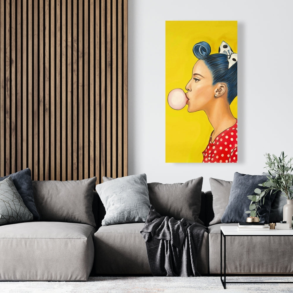 Retro Woman Blue Figurative Canvas | Home Decor Art