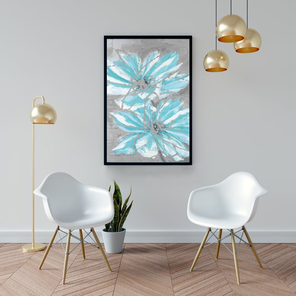 Toile florale contemporaine - Deux petites fleurs bleues abstraites