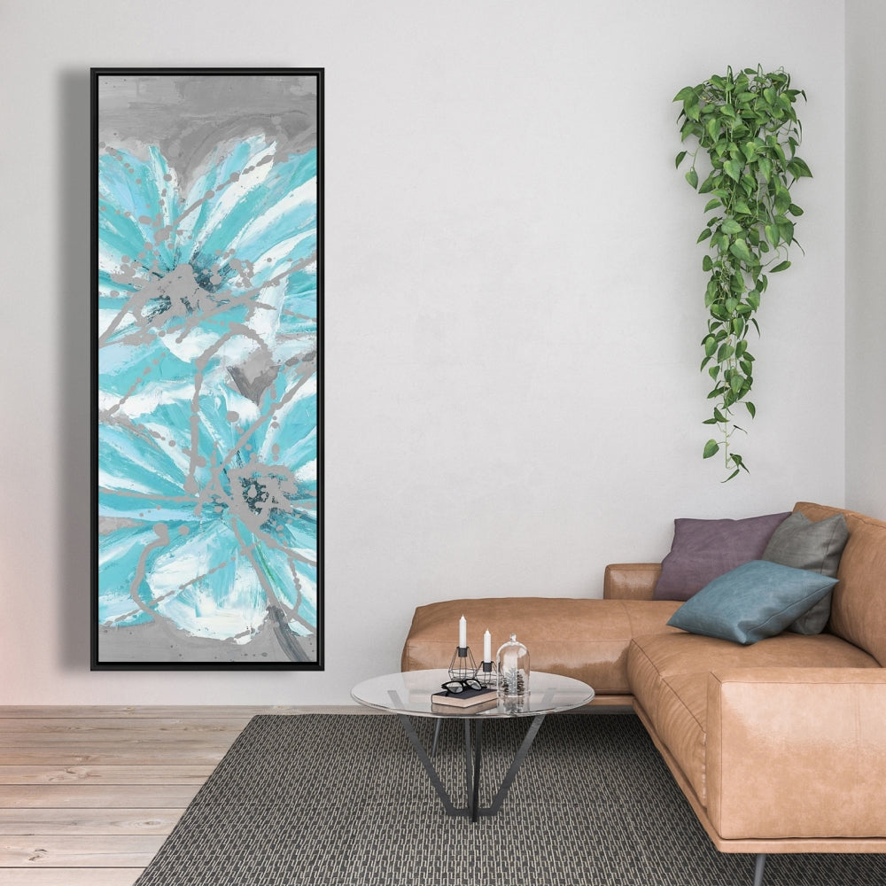 Toile florale contemporaine - Deux petites fleurs bleues abstraites