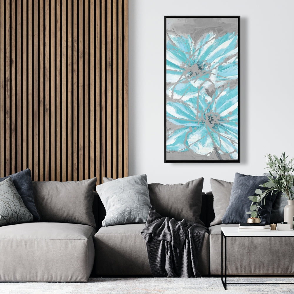 Toile florale contemporaine - Deux petites fleurs bleues abstraites