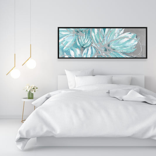Toile encadrée botanique bleue | Décor abstrait de fleurs bleues