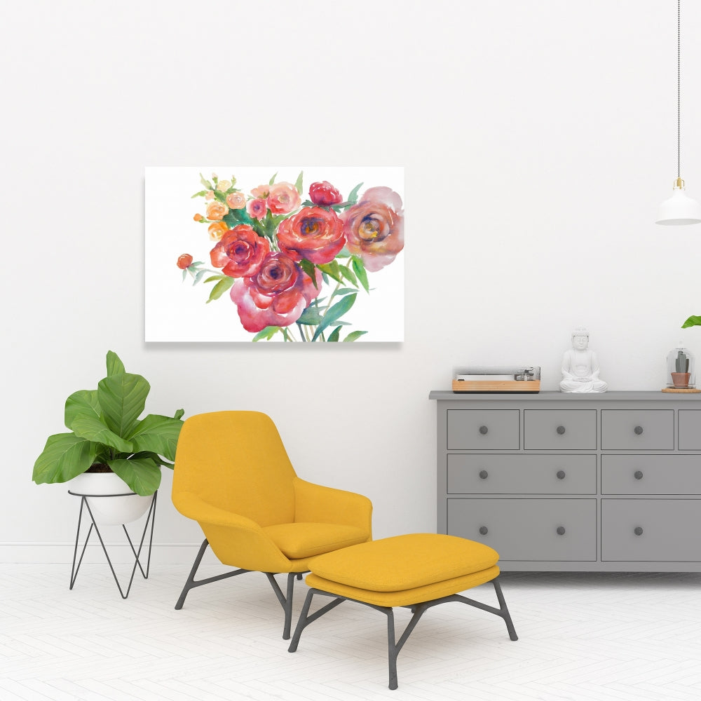 Romantic Floral Pink Canvas | Watercolor Bouquet Home Decor