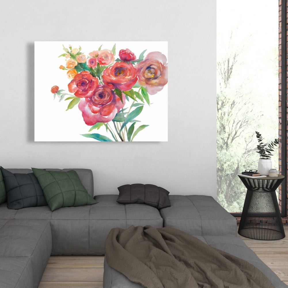 Romantic Floral Pink Canvas | Watercolor Bouquet Home Decor