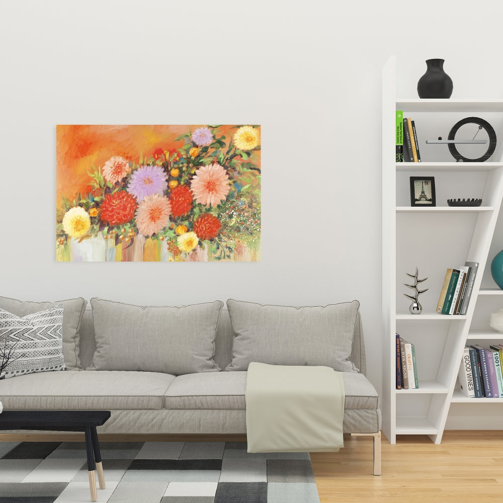 Colorful Abstract Flowers Canvas | Botanical Bedroom Decor