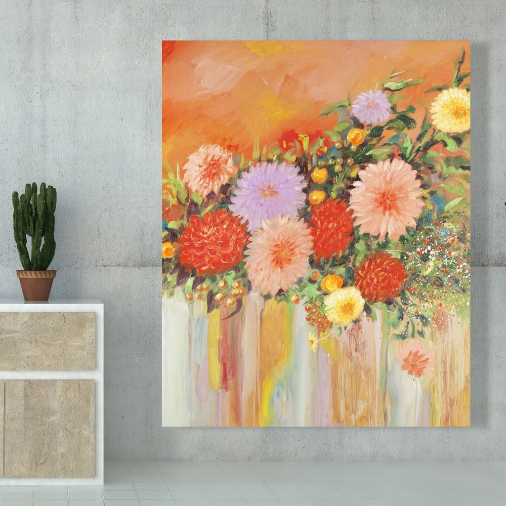 Colorful Abstract Flowers Canvas | Botanical Bedroom Decor