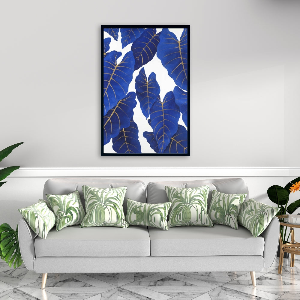 Tropical Abstract Blue Leaves | Botanical Canvas for Bedroom Decor