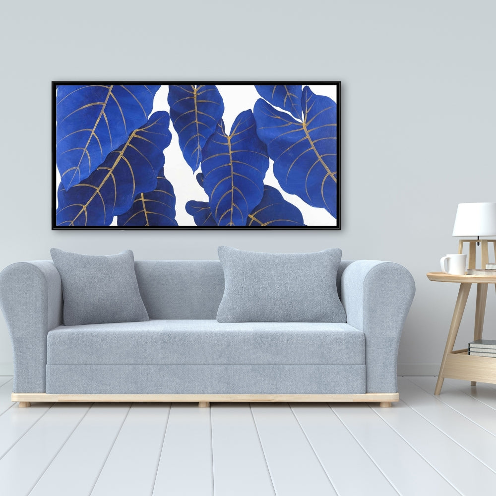 Tropical Abstract Blue Leaves | Botanical Canvas for Bedroom Decor