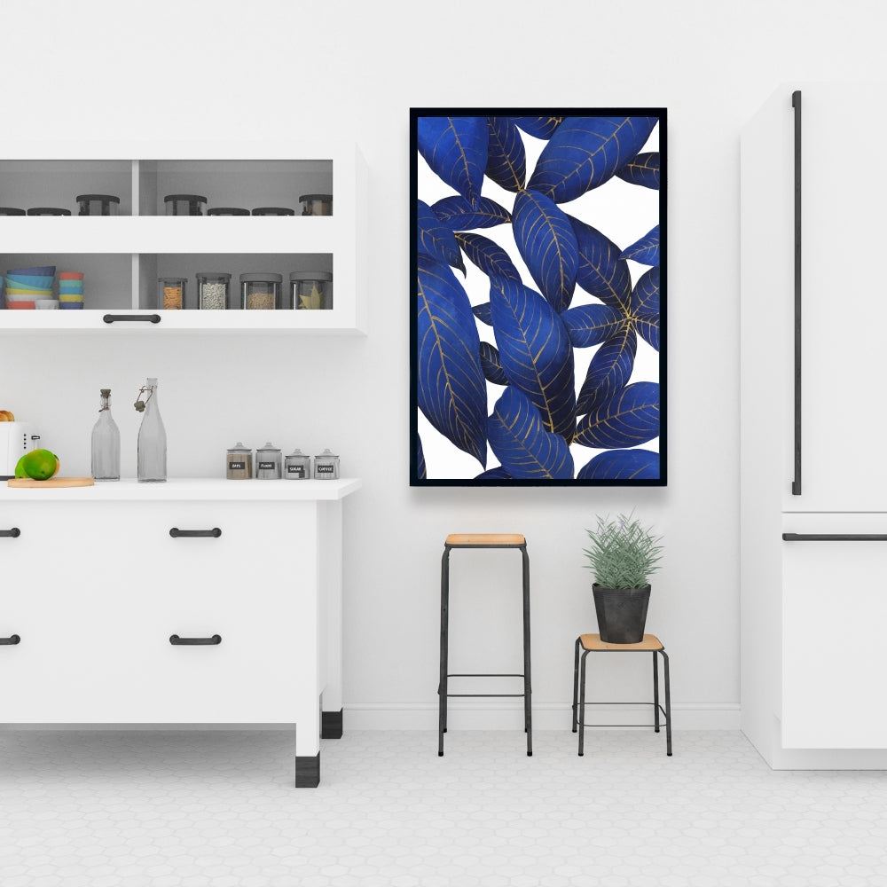 Abstract Modern Blue Leaves Canvas | Exotic Bedroom Decor