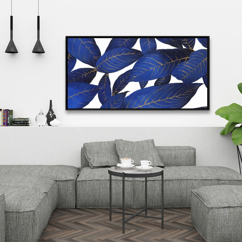 Abstract Modern Blue Leaves Canvas | Exotic Bedroom Decor