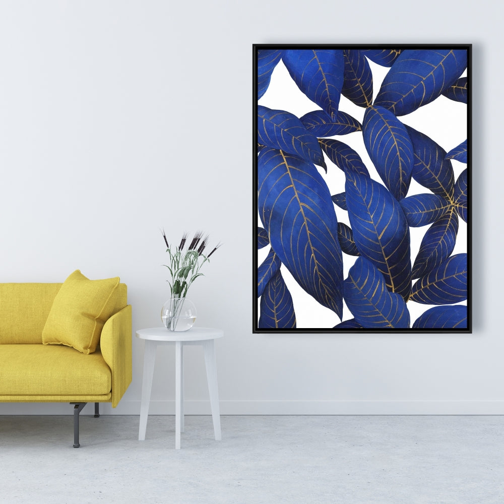 Abstract Modern Blue Leaves Canvas | Exotic Bedroom Decor