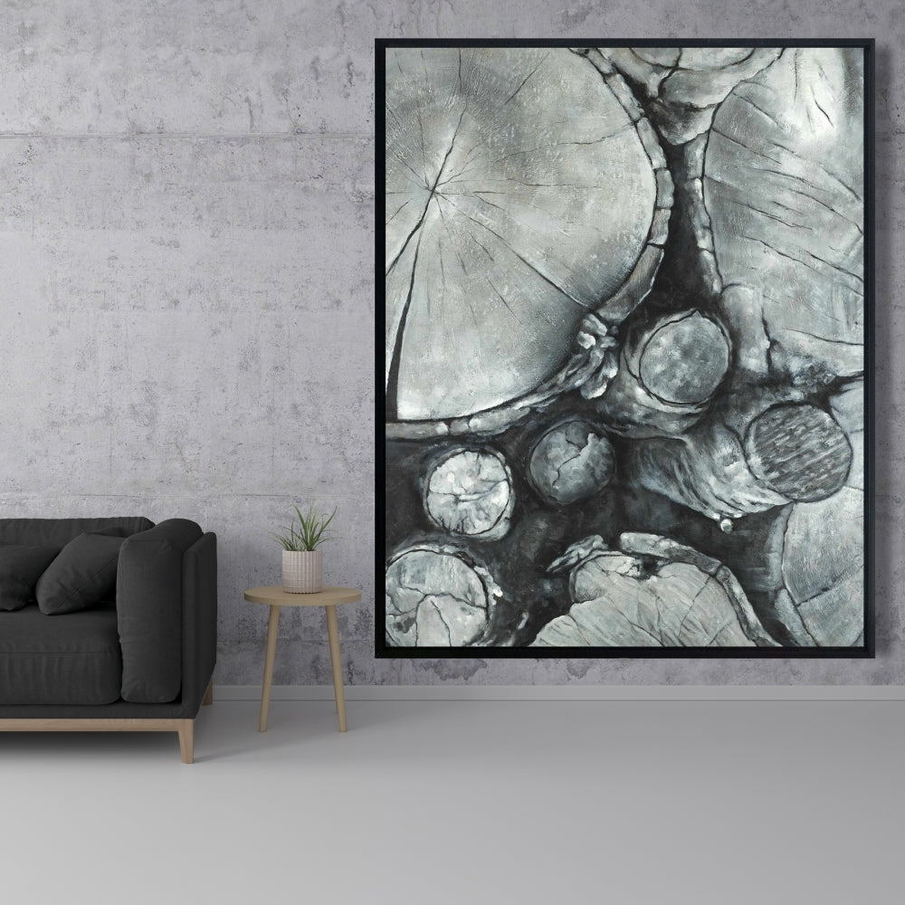 Textured Wooden Logs Monochrome Framed Canvas | Home Decor