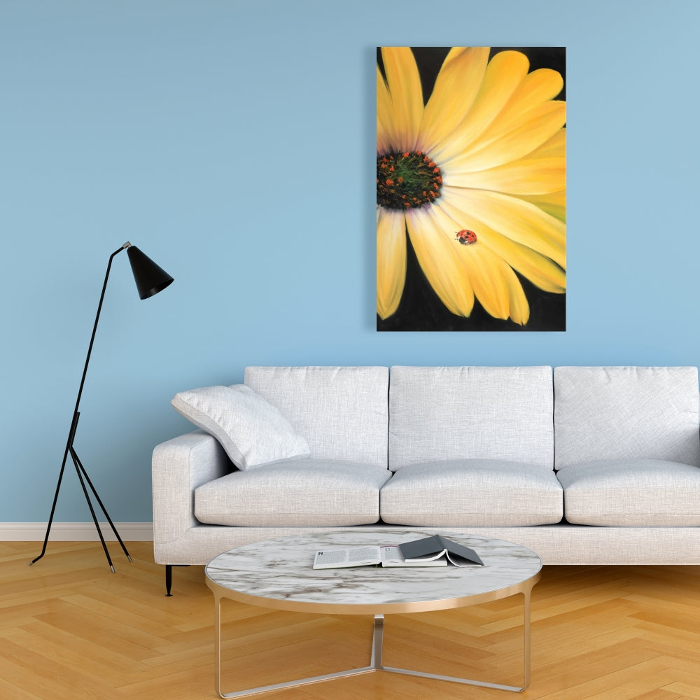 Yellow Daisy & Ladybug Canvas - Bedroom Botanical Wall Art