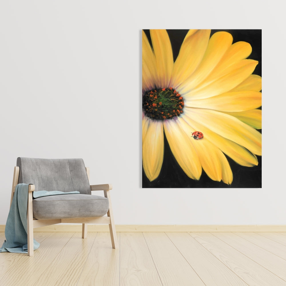 Yellow Daisy & Ladybug Canvas - Bedroom Botanical Wall Art