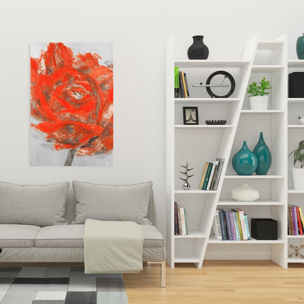 Gray Botanical Canvas - Abstract Red Flower Bedroom Decor