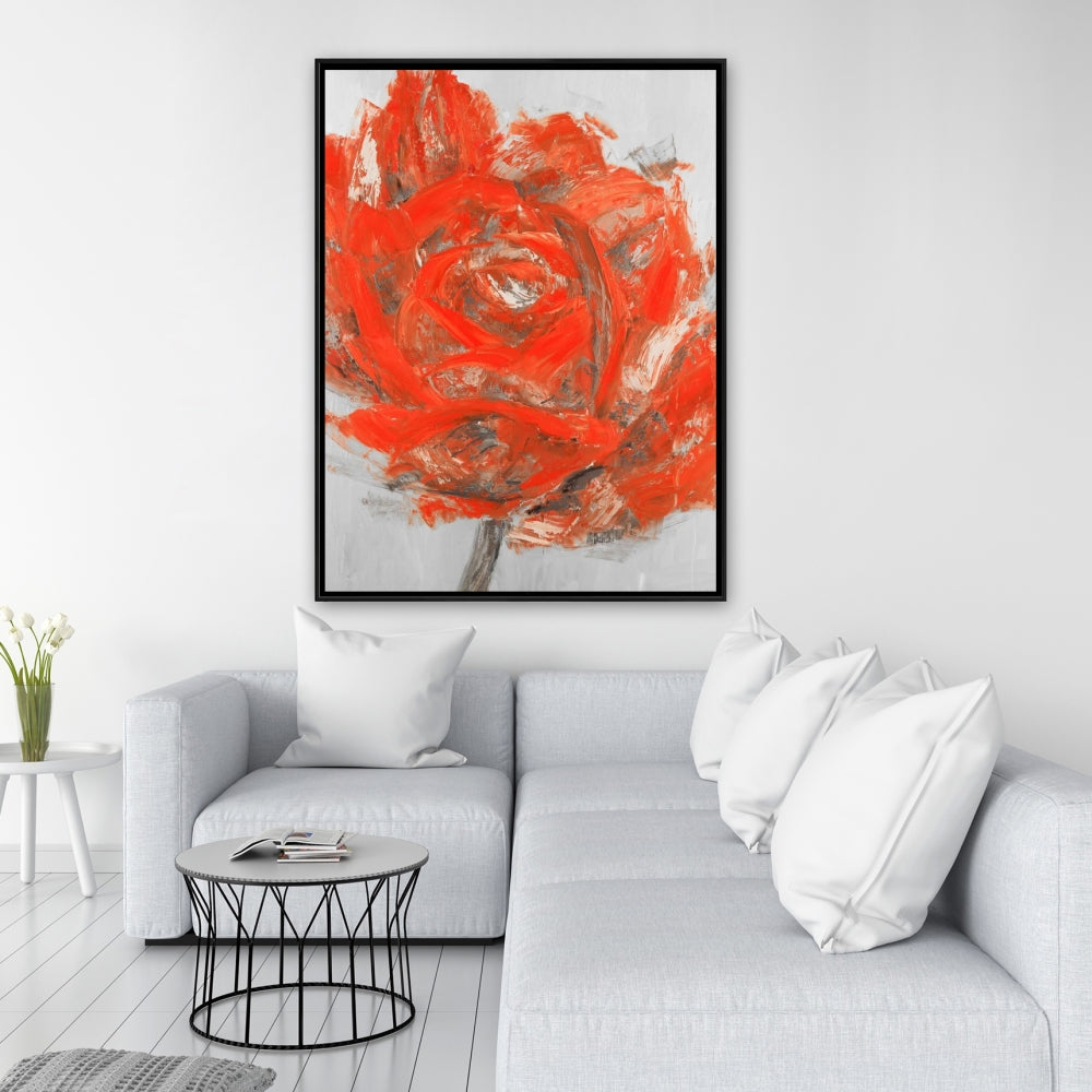Toile abstraite à fleurs rouges | Décoration murale botanique pour chambre à coucher