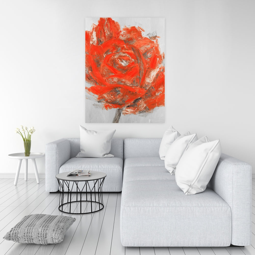 Gray Botanical Canvas - Abstract Red Flower Bedroom Decor