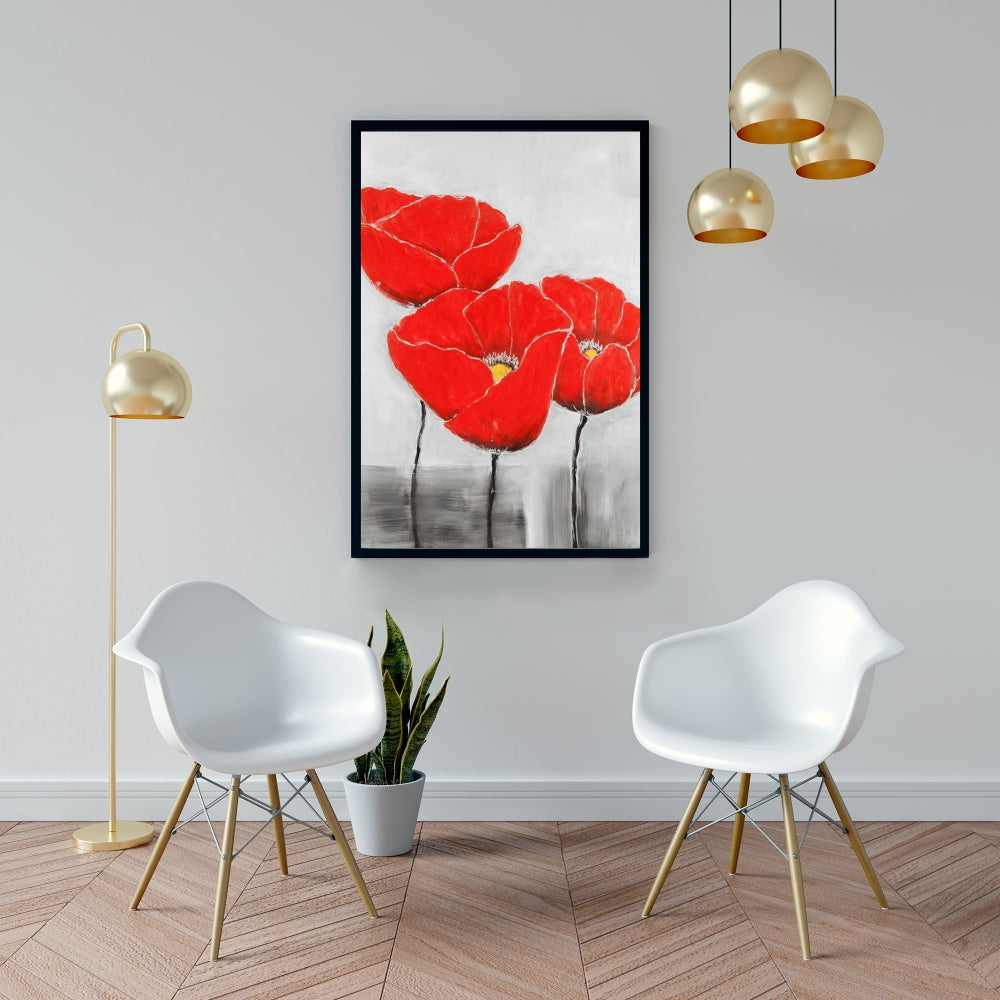 Toile botanique Trois coquelicots - Décoration florale pour chambre à coucher