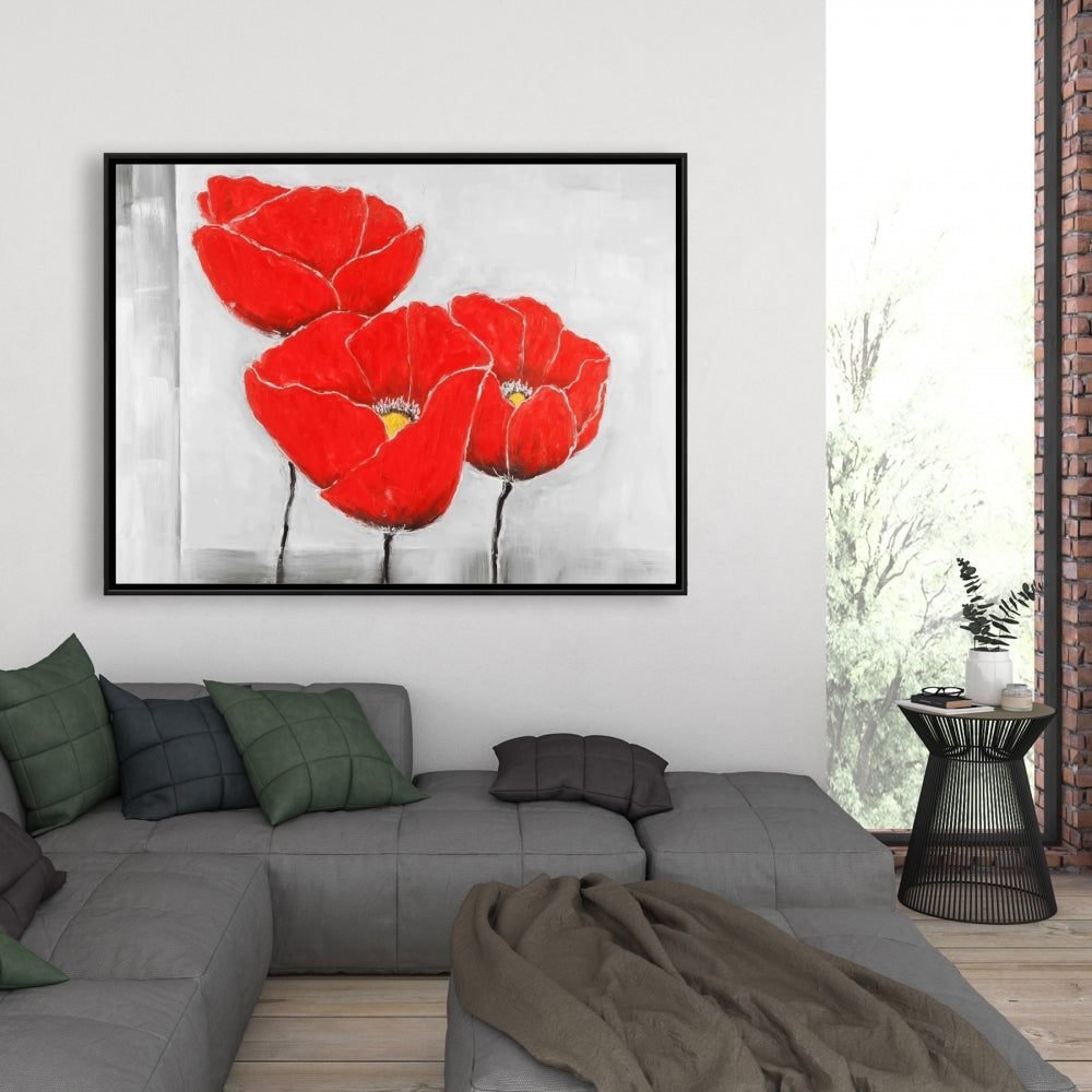 Toile botanique Trois coquelicots - Décoration florale pour chambre à coucher