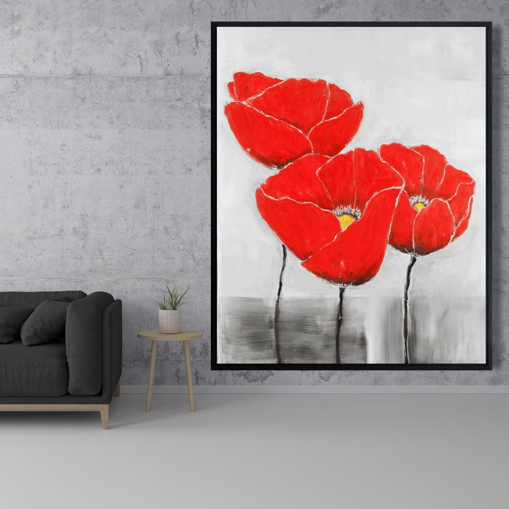 Toile botanique Trois coquelicots - Décoration florale pour chambre à coucher