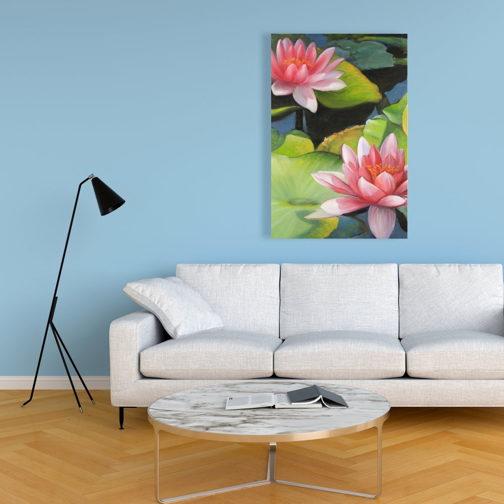 Blue Romantic Bedroom Canvas - Water Lilies and Lotus Flowers