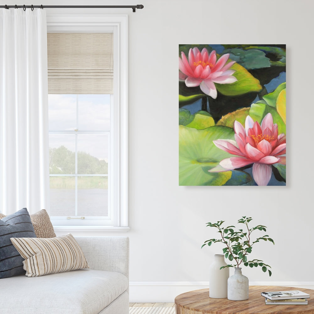 Blue Romantic Bedroom Canvas - Water Lilies and Lotus Flowers