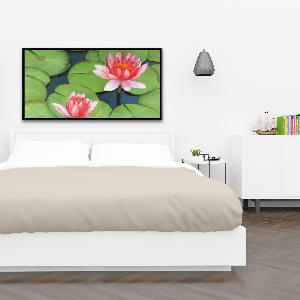Lotus Flowers in Swamp | Romantic Floral Bedroom Canvas Decor