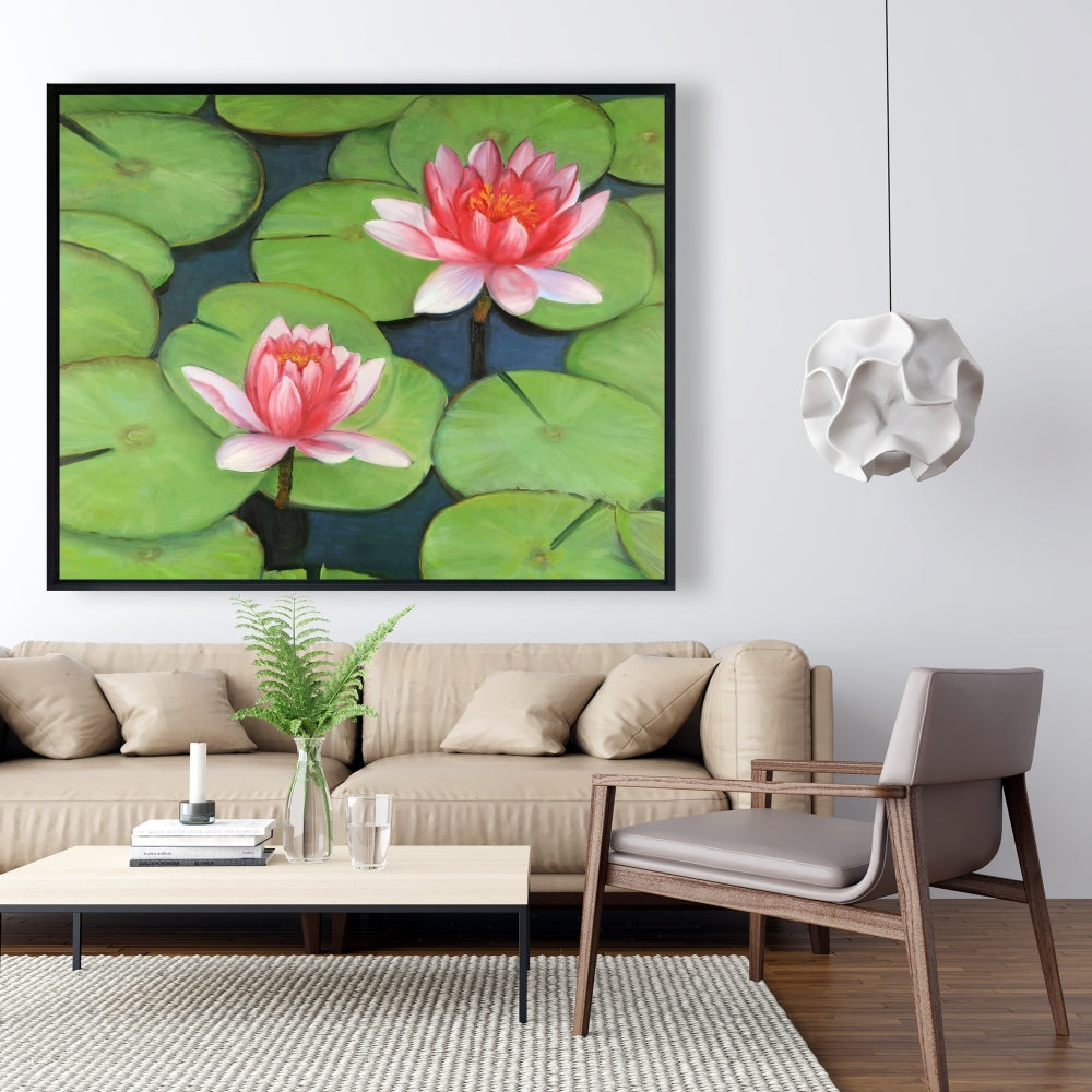 Lotus Flowers in Swamp | Romantic Floral Bedroom Canvas Decor