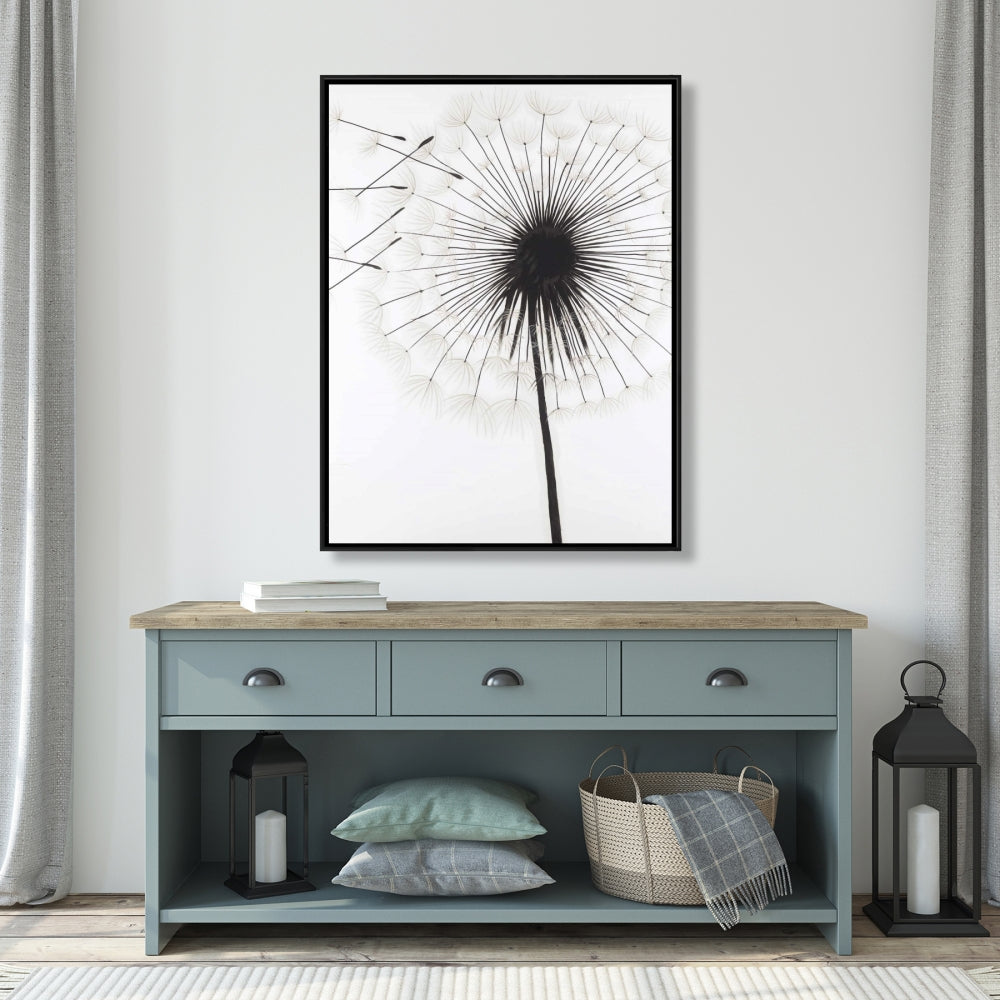 Silhouette of Dandelion | Monochrome Botanical Canvas Decor