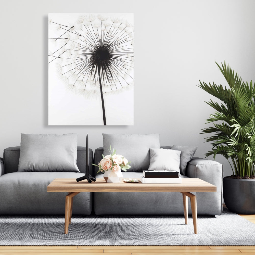 Silhouette of Dandelion Floral Canvas - White Bedroom Decor