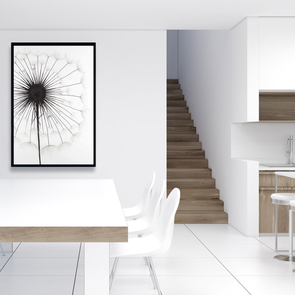 Dandelion Monochrome Framed Canvas | Floral Home Decor