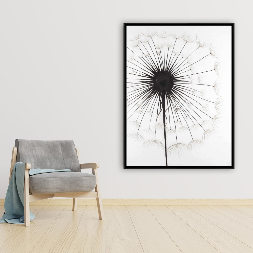 Dandelion Monochrome Framed Canvas | Floral Home Decor