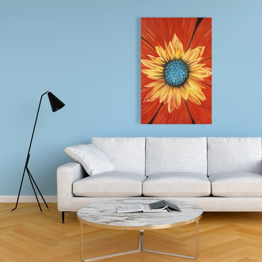 Blue Floral Canvas - Flower Middle | Bedroom Botanical Decor