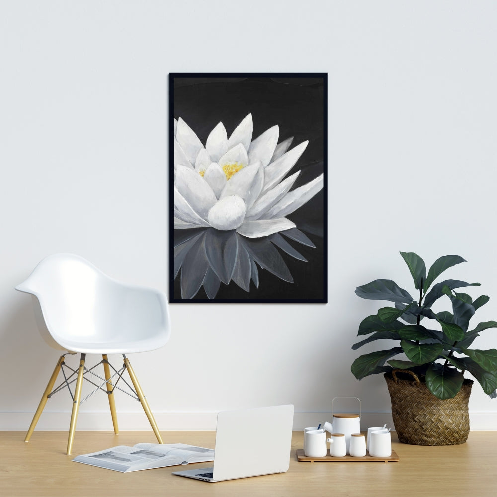 Lotus Flower Reflection Canvas | White Frame Home Decor