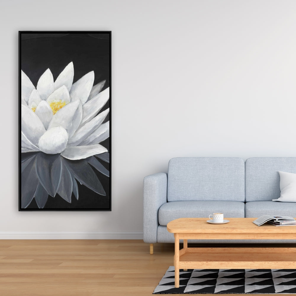 Lotus Flower Reflection Canvas | White Frame Home Decor