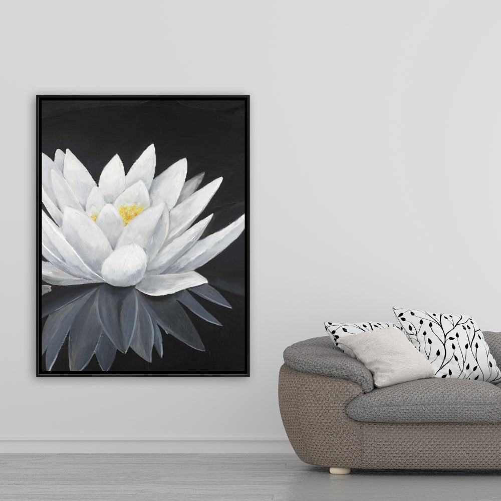 Lotus Flower Reflection Canvas | White Frame Home Decor