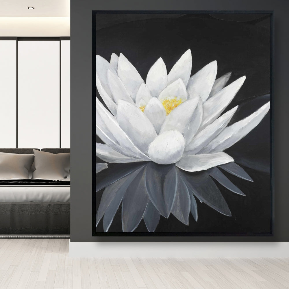 Lotus Flower Reflection Canvas | White Frame Home Decor