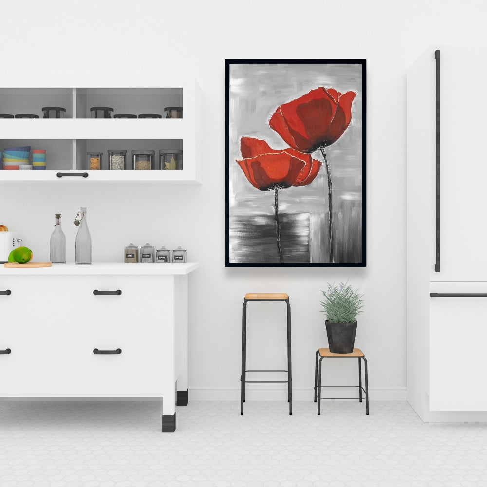 Two Red Flowers Canvas | Botanical Floral Home Decor Art