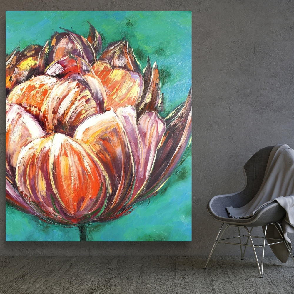 Abstract Double Tulips Flower Canvas | Orange Wall Art Decor