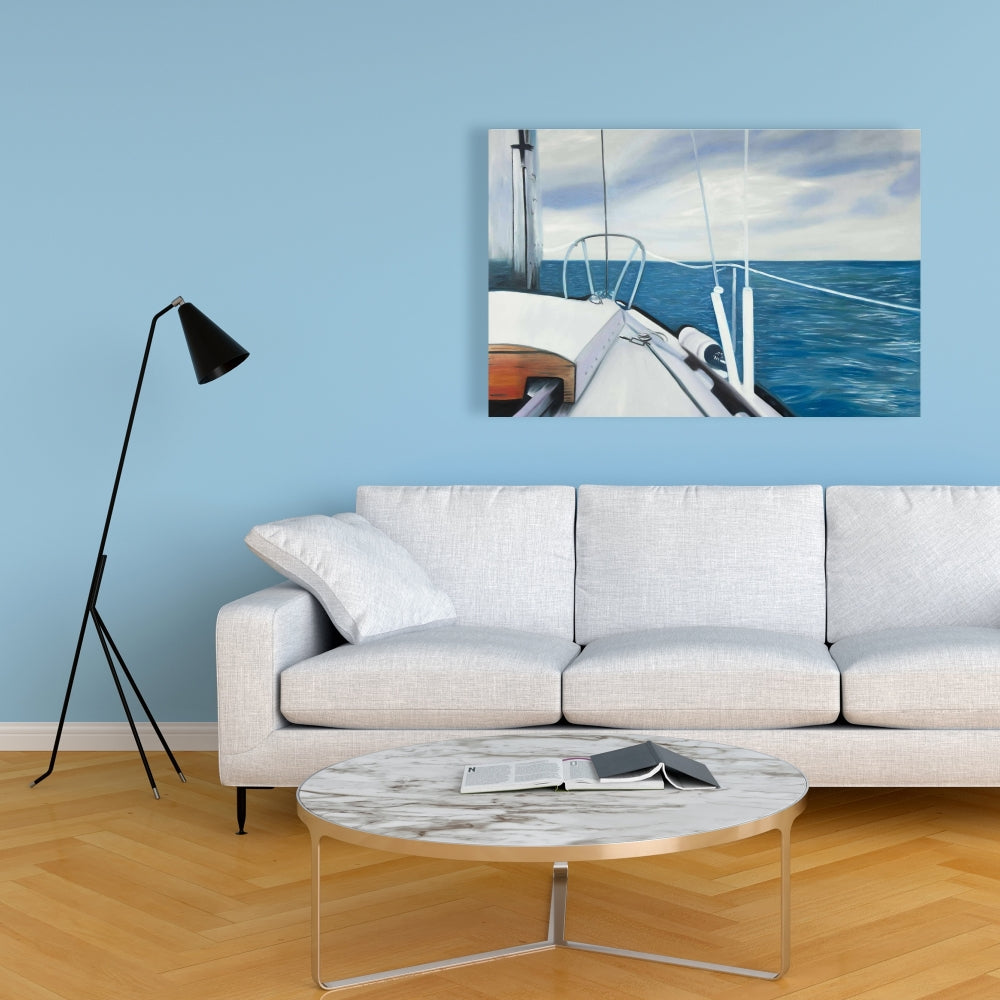 Coastal Blue Bathroom Canvas - Sail on the Water Home Decor