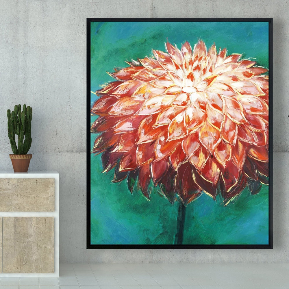 Fleur de dahlia abstraite | Toile encadrée botanique orange