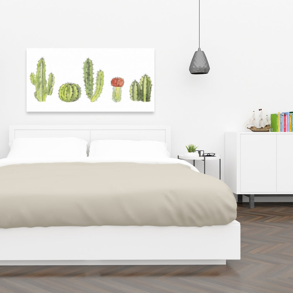 Toile florale verte | Décor aquarelle de petits cactus