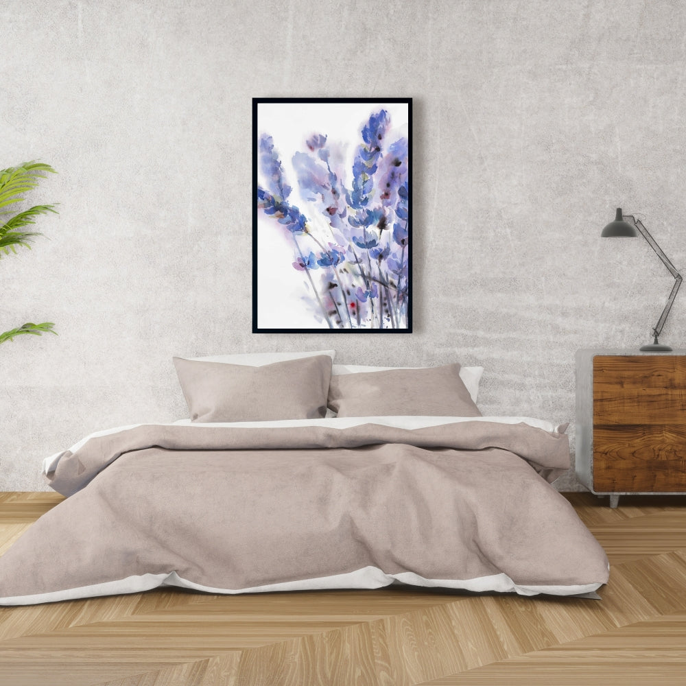 Toile aquarelle « Fleurs de lavande » | Décoration florale violette