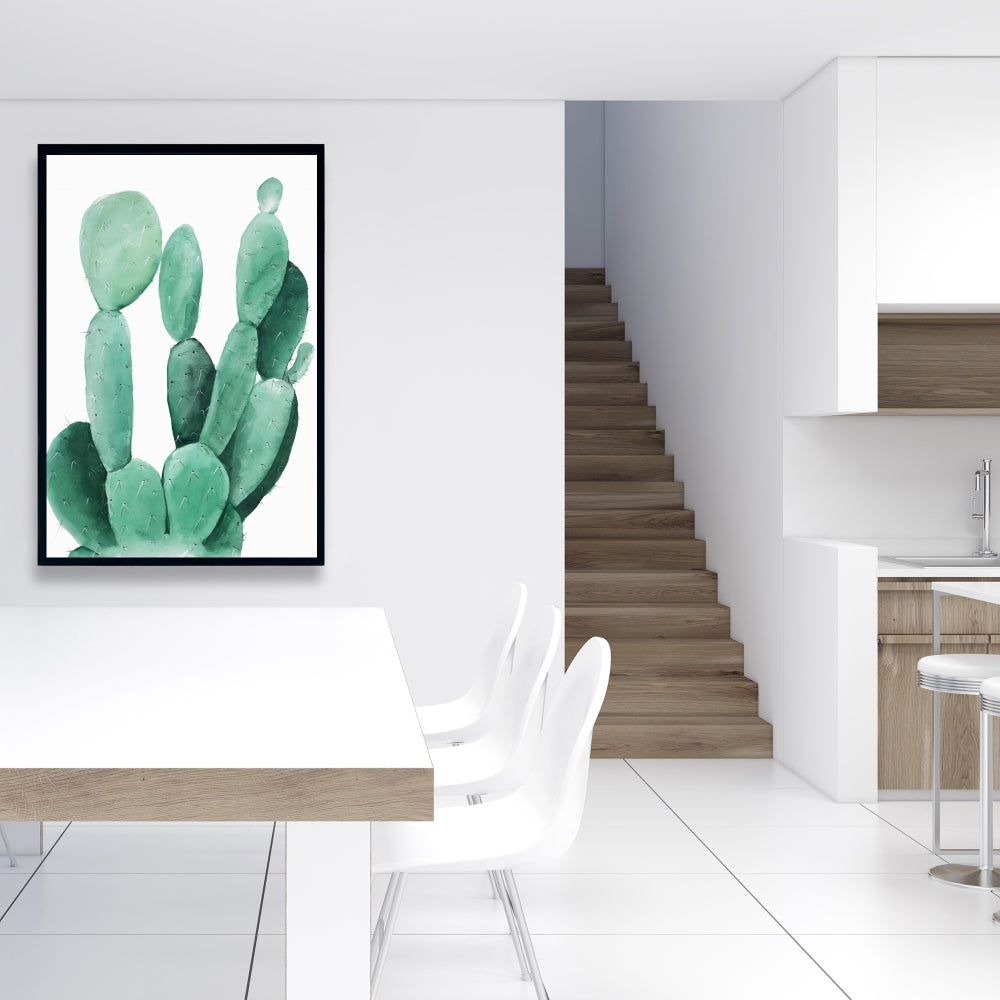 Exotic Green Watercolor Paddle Cactus Canvas | Home Decor