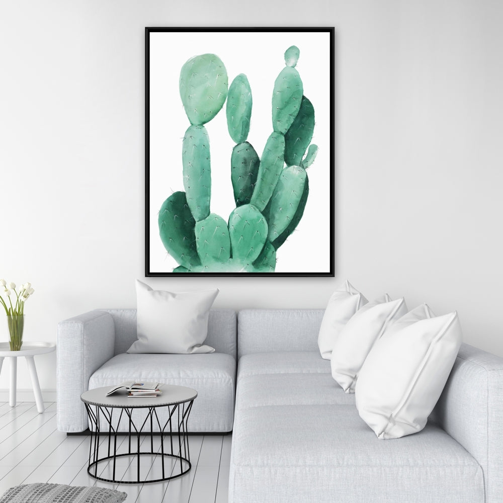 Exotic Green Watercolor Paddle Cactus Canvas | Home Decor