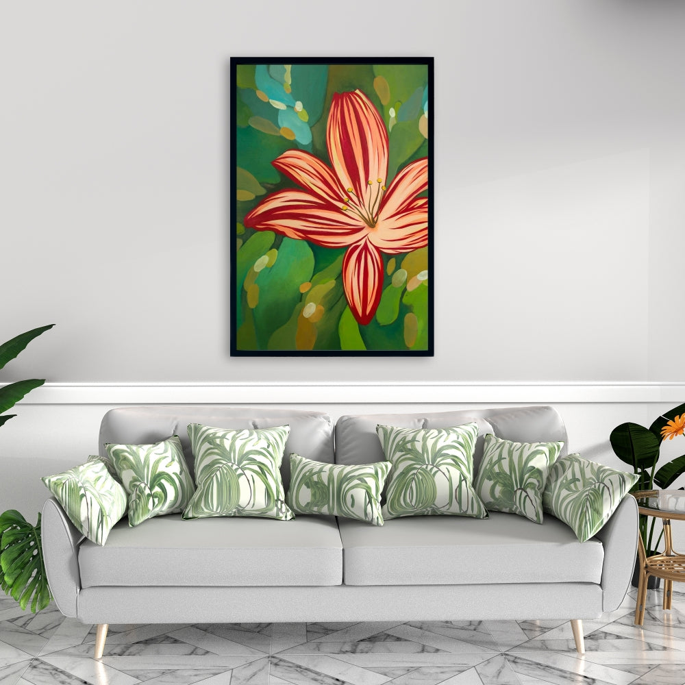Blaze Tiger Lilies Red Floral Botanical Framed Canvas Decor