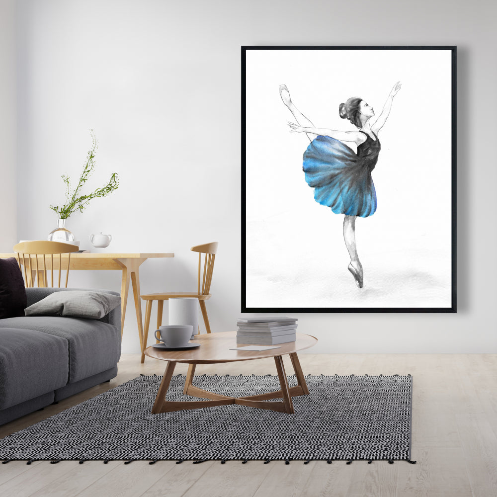 Small Blue Ballerina Framed Canvas - Romantic Home Decor