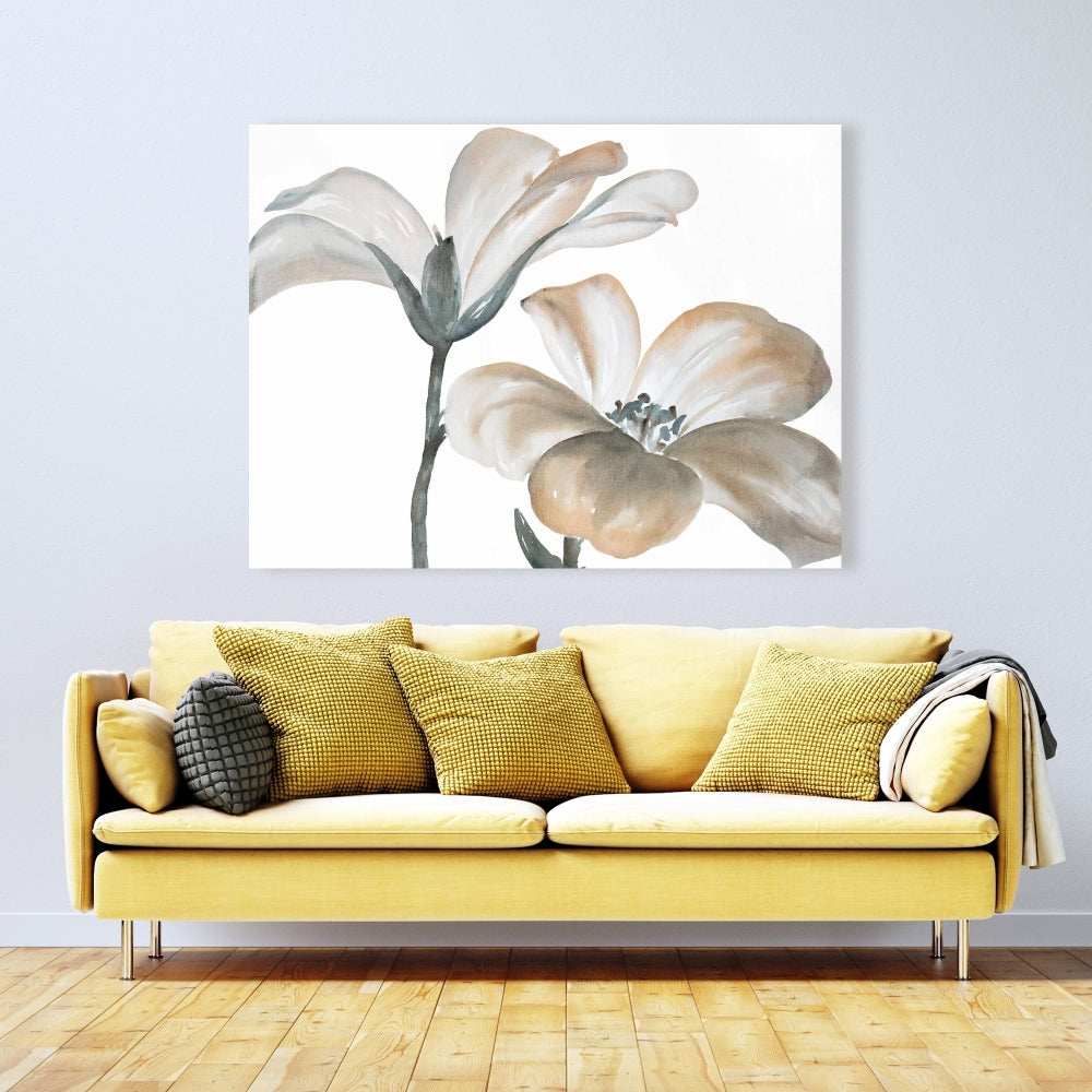 Toile minimaliste blanche - Décoration d'intérieur à fleurs désaturées